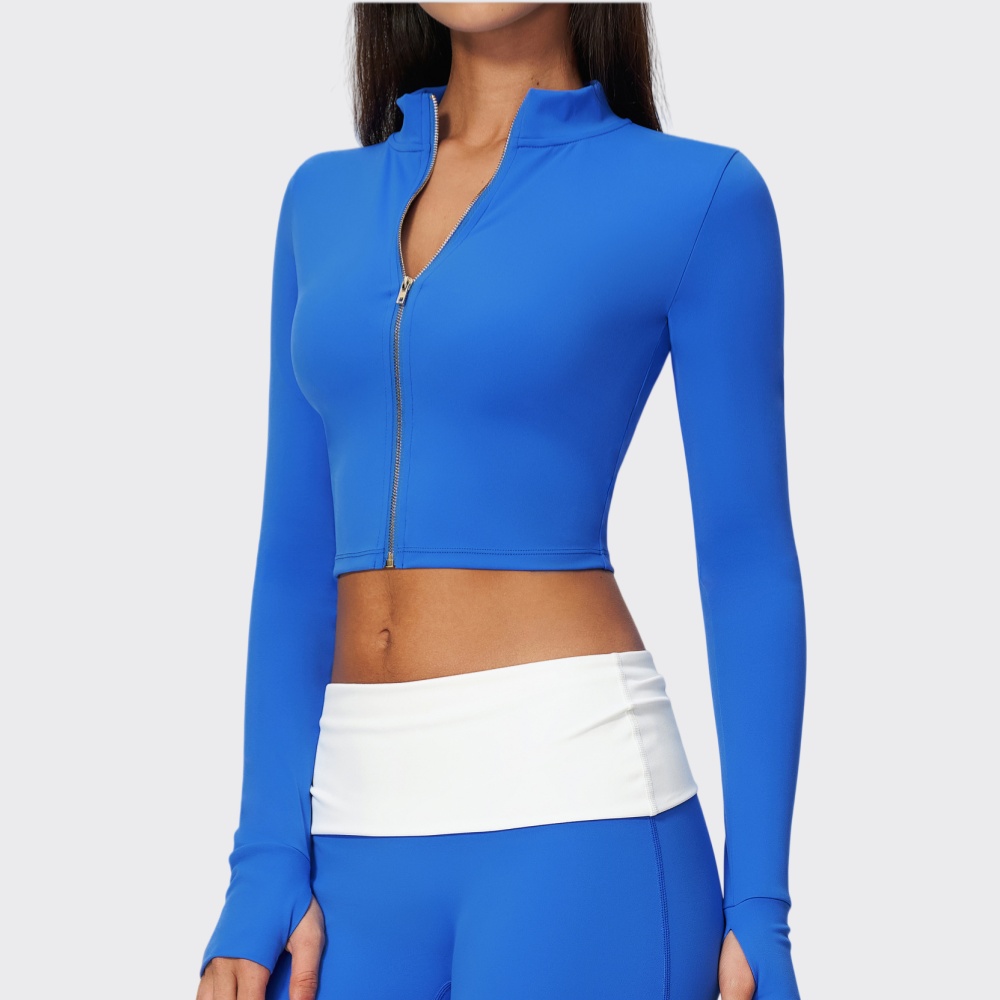 J-Yoga Fitness - Damen Yoga-Langarmshirt mit Stehkragen und Daumenlöchern,