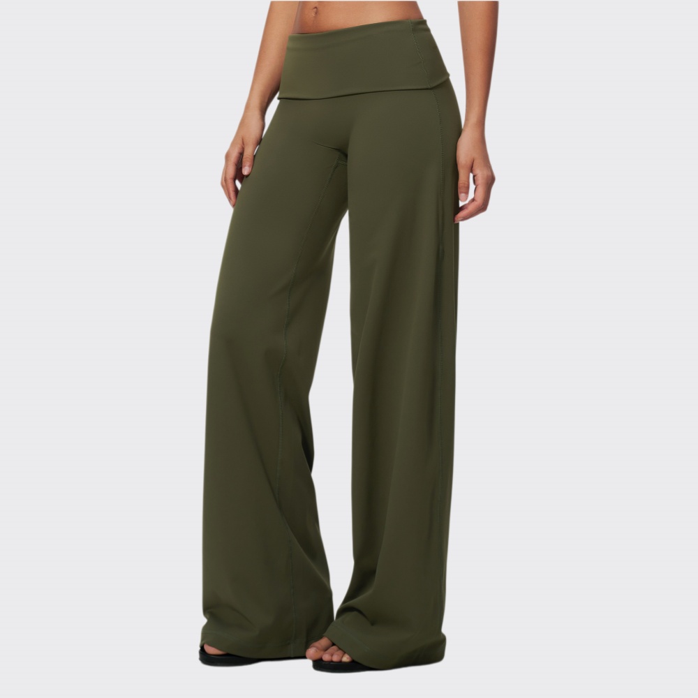 J-Yoga Fitness - Damen-Hosen mit umklappbarer Taille für Yoga,