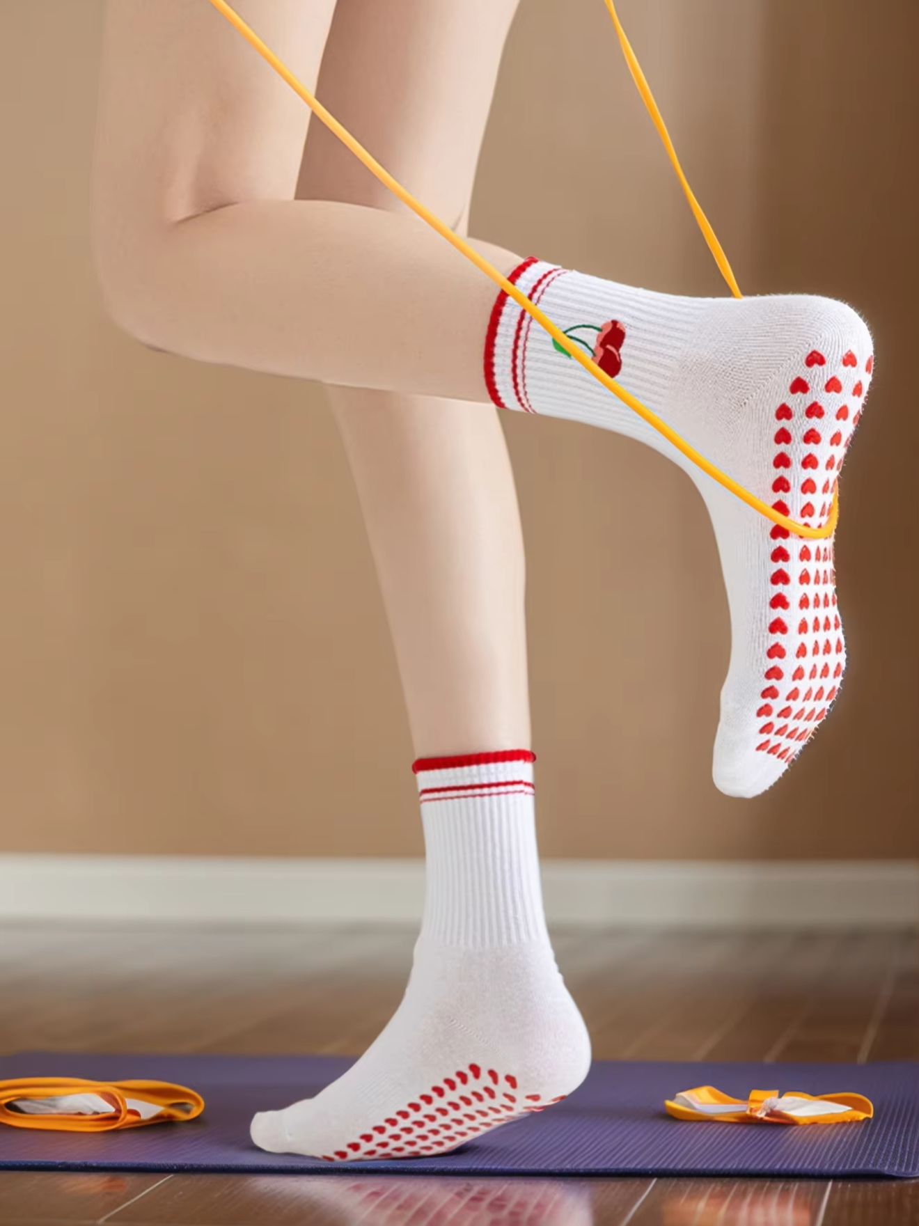 Fitness Of Yoga - 1 Paar grenzübergreifende professionelle Yoga-Socken, Baumwoll-Riemchen-Silikon-Anti-Rutsch-Pilates-Fitness-Tanz-Bodensocken