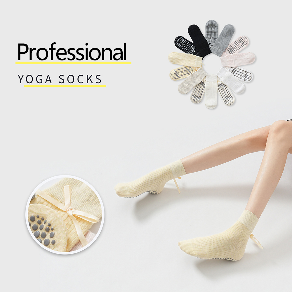 Fitness Of Yoga - Niedliche Schleifen-Yoga-Socken für Mädchen, süße Trend-Pilates-Fitness-Sportsocken,